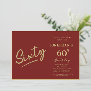 Invitation Élégant Anniversaire 60 Ans Écriture Pinceau Rouge