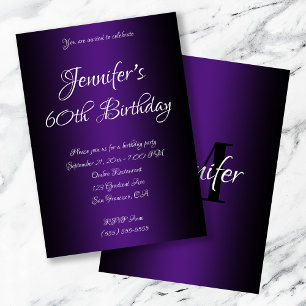 Invitation Elégant Anniversaire 60 ans ombré noir et violet r