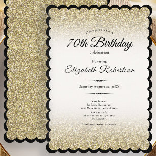 Invitation Elégant Anniversaire 70 ans Paillettes Noir et Or