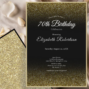 Invitation Elégant Anniversaire 70 ans Paillettes Noir et Or