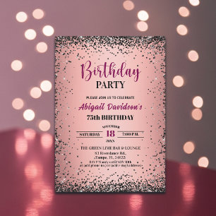 Invitation Elégant Anniversaire 75 ans Paillettes Noir Métall