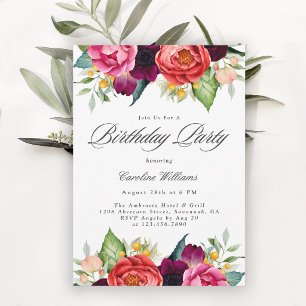 Invitation Élégant Anniversaire Adulte Floral Rustique pour E