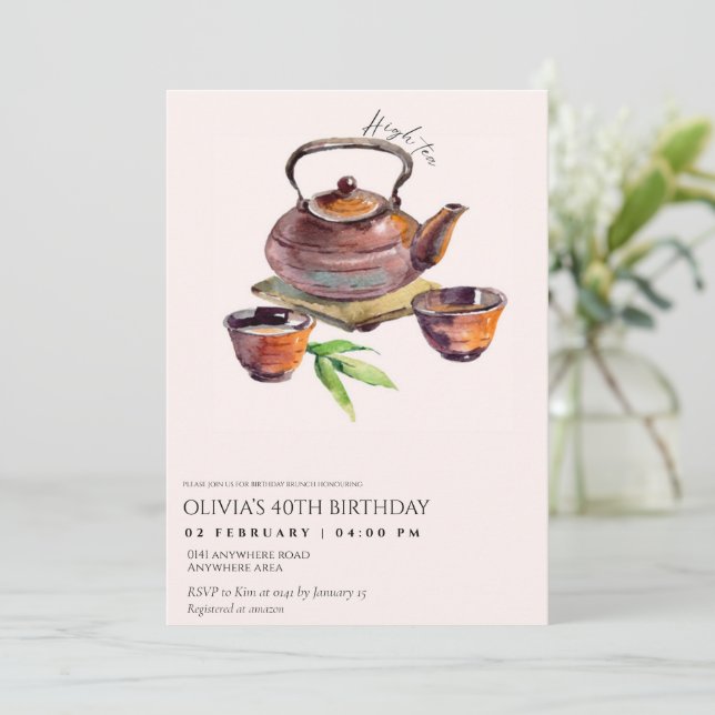Invitation Elégant anniversaire de fête du thé (Debout devant)