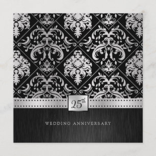 Invitation Élégant Anniversaire de Mariage de 25 ans Noir & A