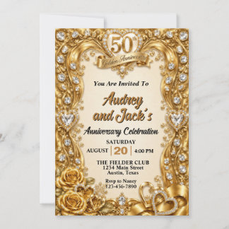 Invitation Élégant Anniversaire de Mariage Doré