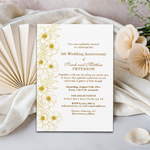 Invitation Élégant Anniversaire de Mariage Fleur Or 5 ans