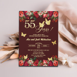 Invitation Élégant Anniversaire de Mariage Fleurs Or 55 ans