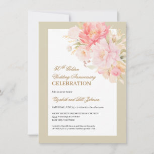 Invitation Élégant Anniversaire de Mariage Rose Floral Or 50