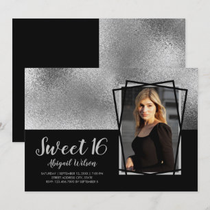 Invitation Elégant anniversaire de sweet sixteen noir argent