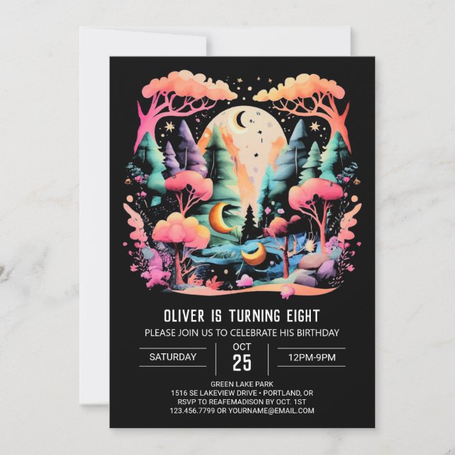 Invitation Élégant anniversaire en ligne de bois (Devant)