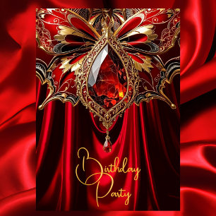 Invitation Elégant Anniversaire exotique Riche bijou d'or rou