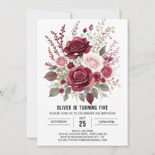 Invitation Elégant anniversaire floral de Bourgogne imprimabl