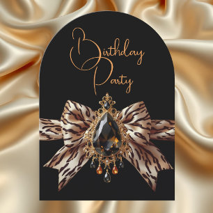 Invitation Elegant Anniversaire Tigre Nœud Caramel Or Bijou