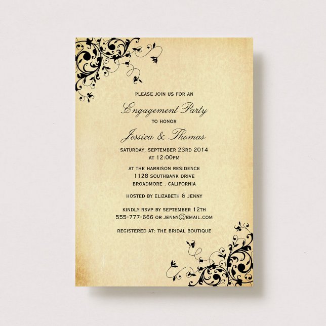 Invitation Élégant Antique Tourne Partie D'Engagement Ou Douc (Créateur téléchargé)