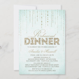 Invitation Elégant Aqua avec Parties scintillant d'or Dîner d