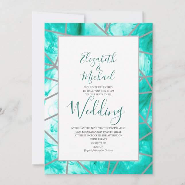 Invitation Elégant Aqua bleu géométrique Mariage officiel (Devant)