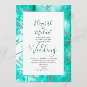 Invitation Elégant Aqua bleu géométrique Mariage officiel