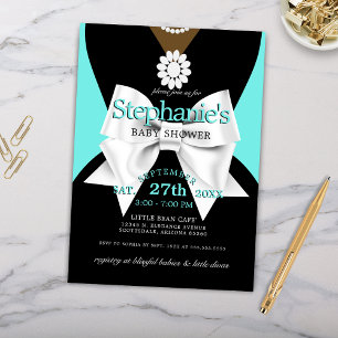 Invitation Elégant Aqua Glam Ethnic Tiffany Baby shower à thè