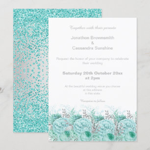 INVITATION ÉLÉGANT AQUA PARTIES SCINTILLANT ARGENT MARIAGE FL