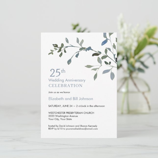 Invitation Élégant aquarelle 25e anniversaire de mariage (Debout devant)