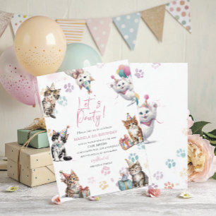 Invitation Élégant aquarelle 5e anniversaire chaton chat nais