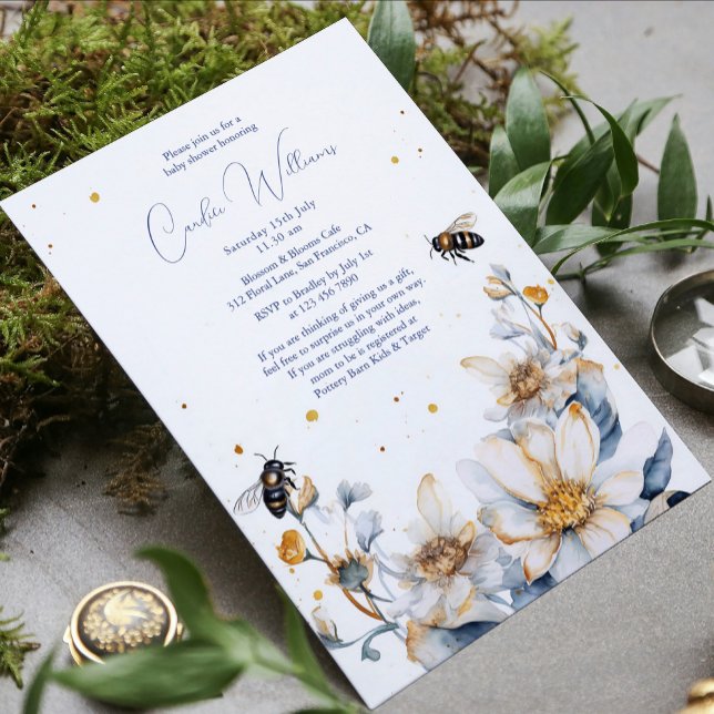 Invitation Elégant Aquarelle Abeille Floral Couples Baby show (Créateur téléchargé)