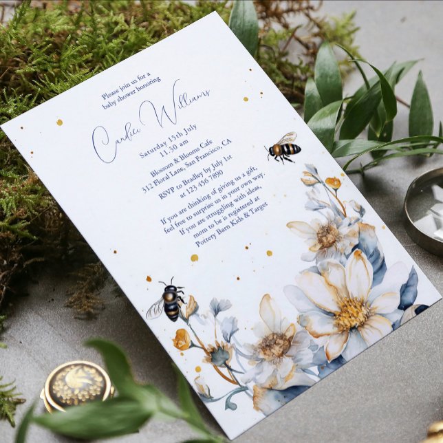 Invitation Elégant Aquarelle Abeille Floral Couples Baby show (Créateur téléchargé)