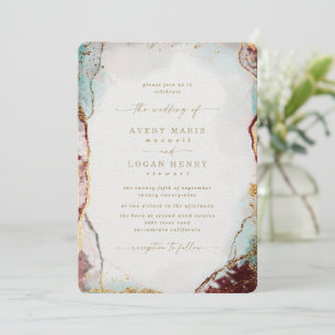 Invitation Elégant Aquarelle Abstraite Rouge & Mariage Or