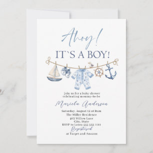 Invitation Elégant aquarelle Ahoy c'est un Baby shower garçon