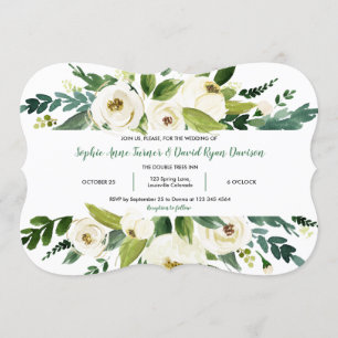 Invitation Elégant Aquarelle Blanc Floral Mariage