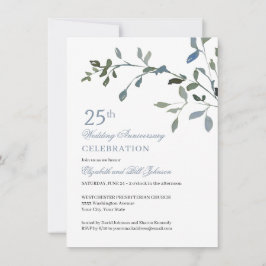 Invitation Élégant aquarelle bleu 25e anniversaire de mariage
