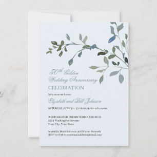 Invitation Elégant aquarelle bleu 50e anniversaire Mariage
