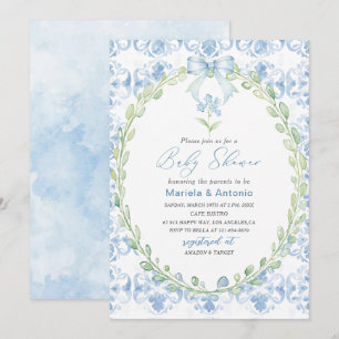 Invitation Elégant Aquarelle bleu Bow Boy Baby shower