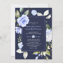 Invitation Elégant Aquarelle bleu Fleurs Mariage
