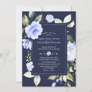 Invitation Elégant Aquarelle bleu Fleurs Mariage