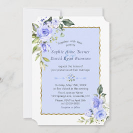Invitation Elégant Aquarelle bleu Fleurs Mariage bleu marine