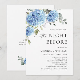 Invitation Elégant Aquarelle Bleu Hydrangée Dîner de répétiti