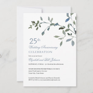 Invitation Élégant aquarelle bleue 25e anniversaire de mariag