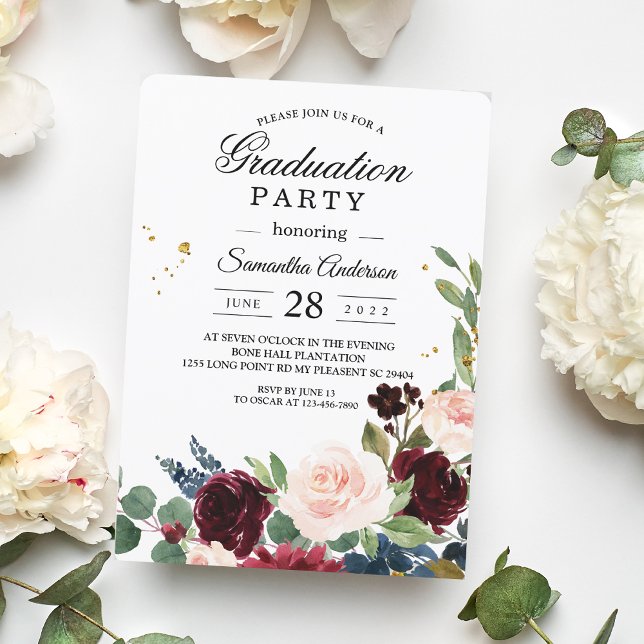 Invitation Elégant Aquarelle Bourgogne Broussaillement & gout (Créateur téléchargé)