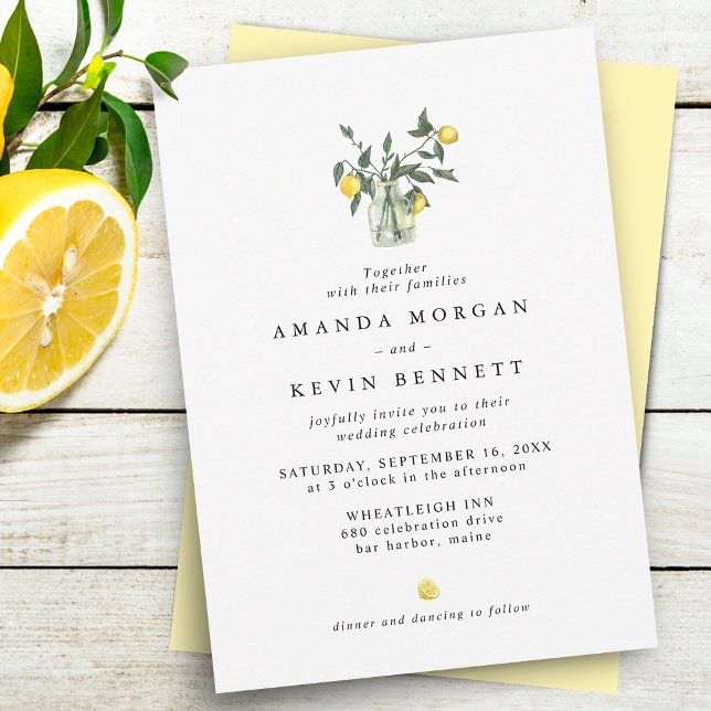 Invitation Elégant aquarelle citrons verdure QR Code Mariage (Créateur téléchargé)