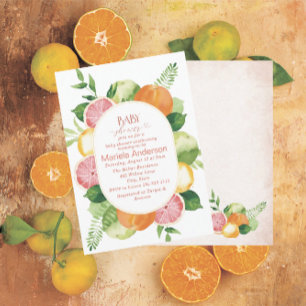Invitation Elégant Aquarelle Citrus Fleurs roses Baby Show