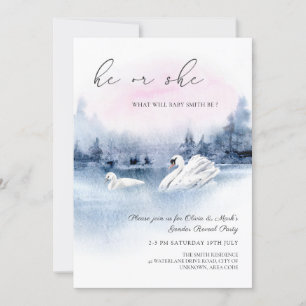 Invitation Elégant Aquarelle Cygnes Oiseau Genre Révéler Invi