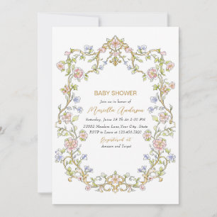 Invitation Elégant aquarelle Fleurs Rétro Baby shower cadre