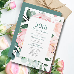 Invitation Elégant aquarelle Floral 50e anniversaire Mariage