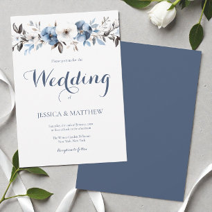 Invitation Elégant Aquarelle Floral Blue Flowers Mariage