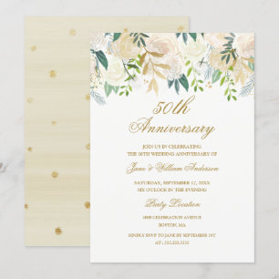 Invitation Elégant aquarelle Floral Gold Anniversaire