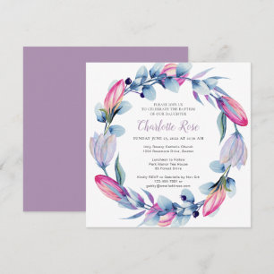 Invitation Elégant aquarelle Floral Wreath Baptisme