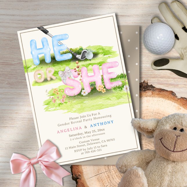 Invitation Elégant Aquarelle Golf Fleurs sauvages Lui ou Elle (Elegant Watercolor Golf Wildflowers He or She Invitation)