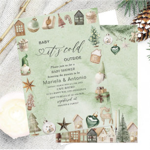 Invitation Elégant aquarelle il fait froid dehors Baby shower