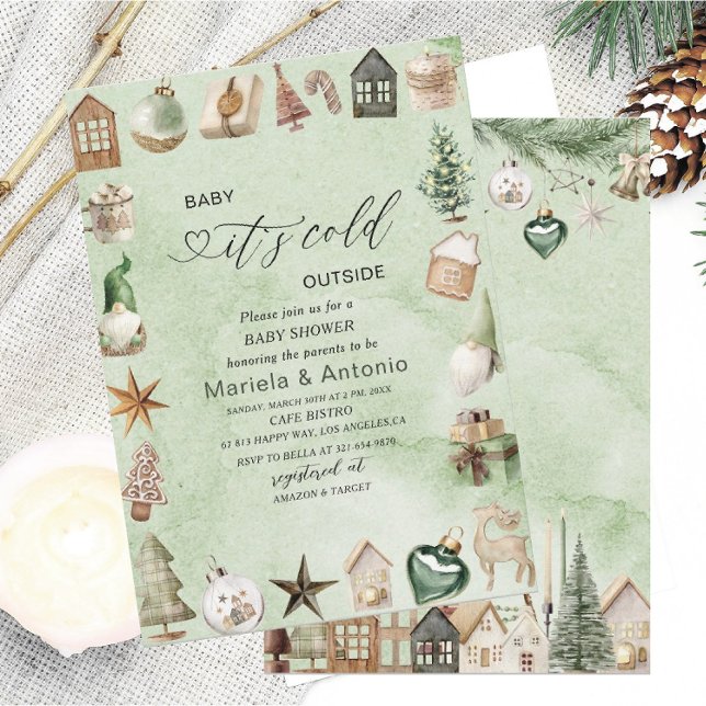 Invitation Elégant aquarelle il fait froid dehors Baby shower (Créateur téléchargé)